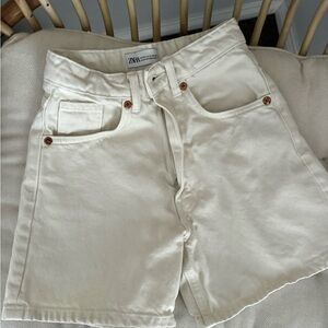 Zara Cream High-Rise Denim Shorts